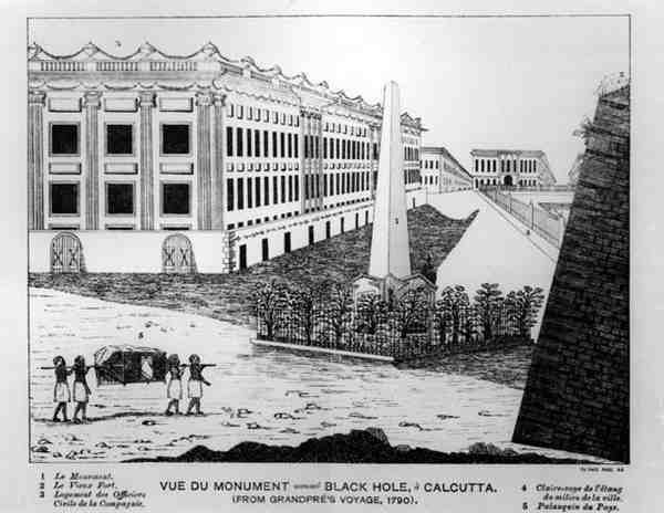 Vista del Monumento del Agujero Negro de Calcuta, del Viaje de Grandpre, 1790 de English School