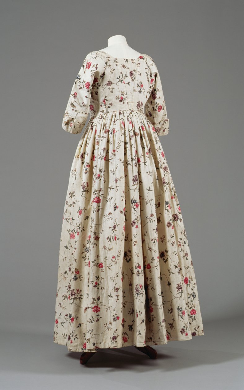 Vestido de mujer, estampado con la marca de la Compañía de las Indias Orientales, c.1785-90 de English School