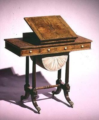 Mesa de trabajo con soporte de lectura y tablero de backgammon, mediados del siglo XIX de English School