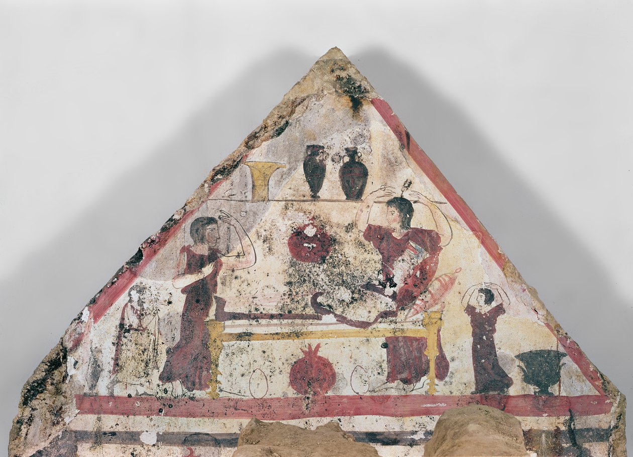 Escena de ofrenda al difunto de Etruscan