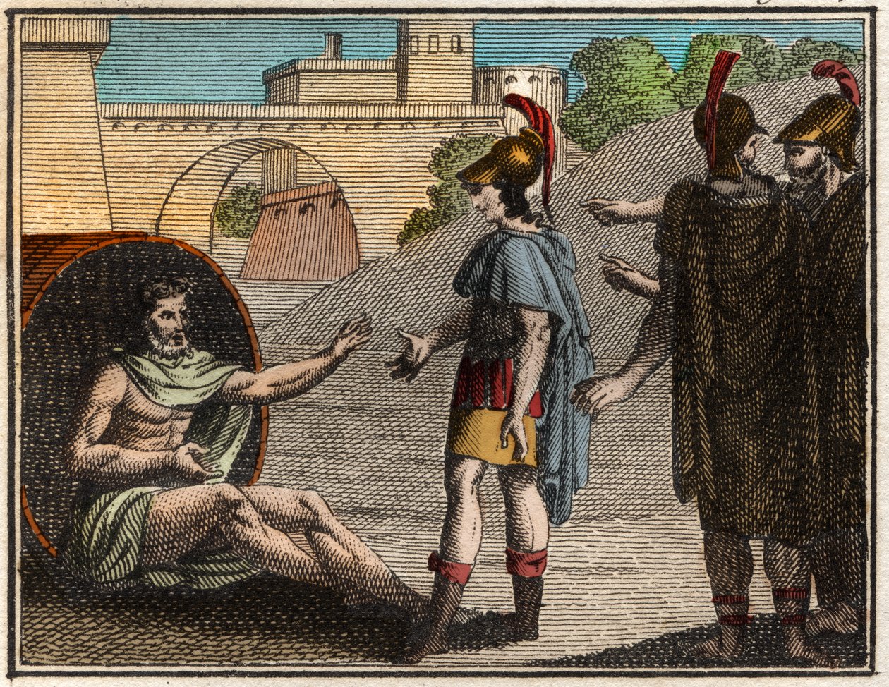 Alejandro Magno (Alejandro III de Macedonia) visitando a Diógenes de Sinope (c 410-c 320 a.C.), filósofo cínico griego de French School