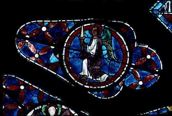 Ángel con una vela (detalle) de la ventana rosa norte, c.1223 de French School