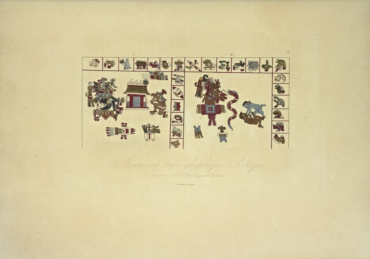 Manuscrito jeroglífico azteca conservado en la Biblioteca Vaticana, ilustración de Vues des Cordillères et Monumens des Peuples Indigènes de l
