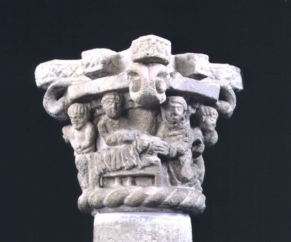 Cuidando a los enfermos, relieve de un capitel de French School