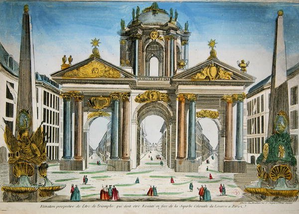 Diseño para un arco triunfal frente a la columnata del Louvre de French School