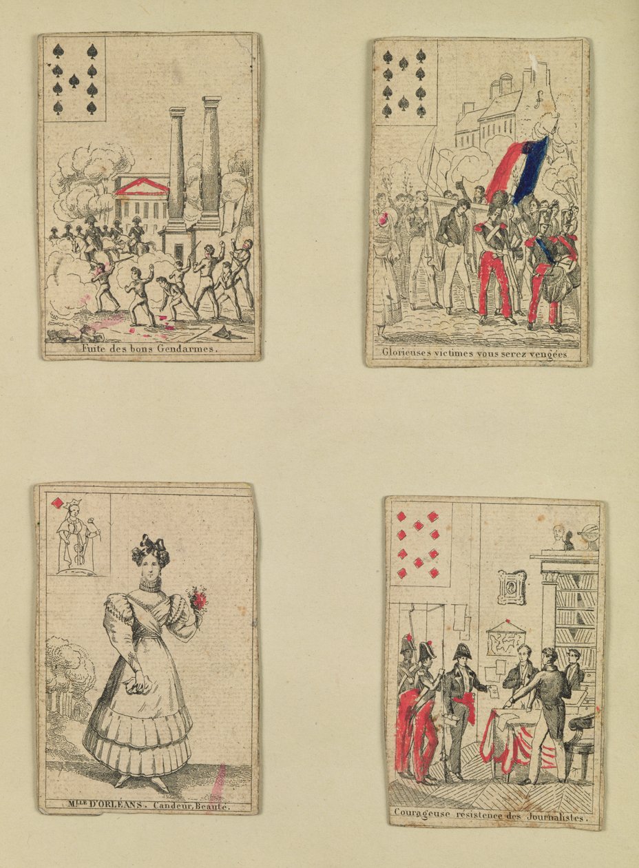 Cuatro cartas conmemorativas de los héroes de julio de 1830, 1831 de French School