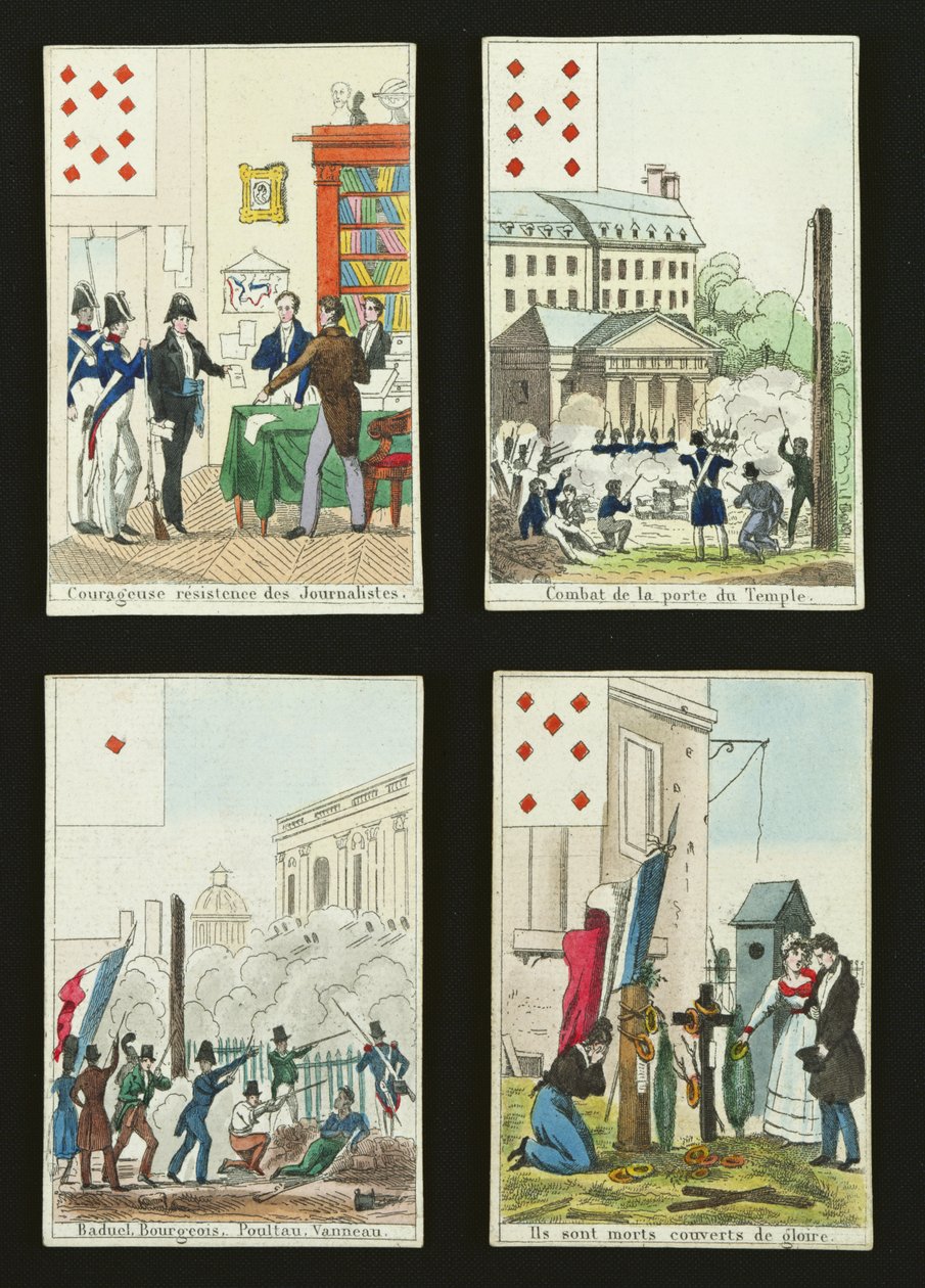 Cuatro cartas conmemorativas de los héroes de julio de 1830 de French School