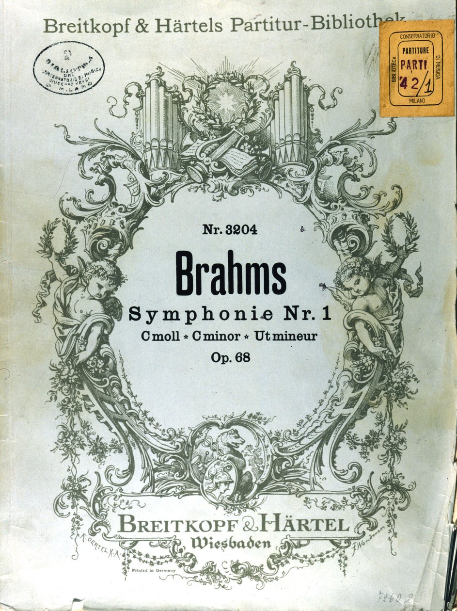 Portada de la partitura de la primera sinfonía de Johannes Brahms de French School