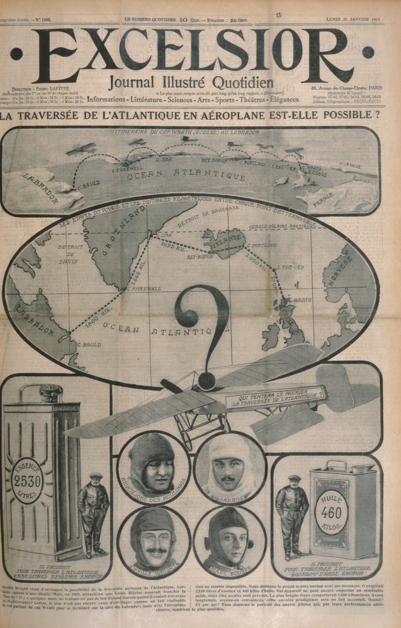 ¿Es posible el cruce del Atlántico en avión?, portada de la revista Excelsior, 26 de octubre de 1914 de French School