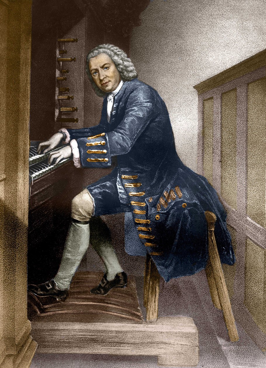 Johann Sebastian Bach tocando el órgano, c.1881 de French School