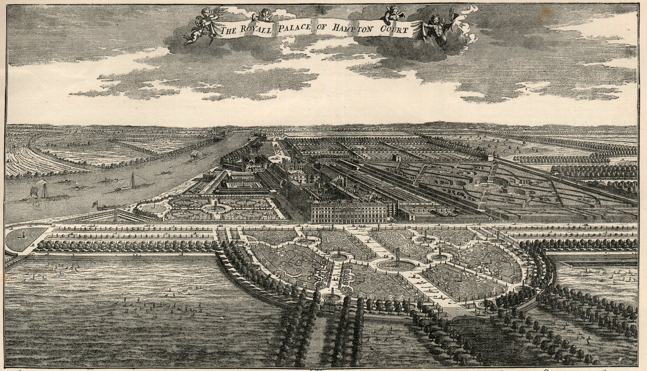 Mapa del dominio real de Hampton Court, mostrando las avenidas en el parque como fueron dispuestas por Guillermo III de French School