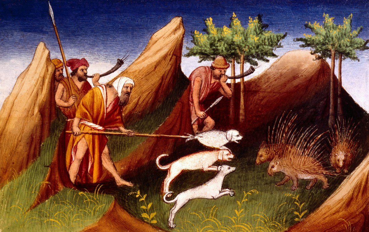 Caza de puercoespines en Badakhehan, del Libro de las Maravillas del Mundo, c.1410-12 de French School