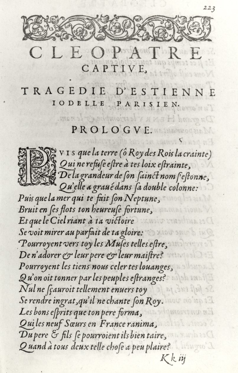 Página de título de Cleopatre Captive, por Etienne Jodelle (1532-73) 1574 de French School