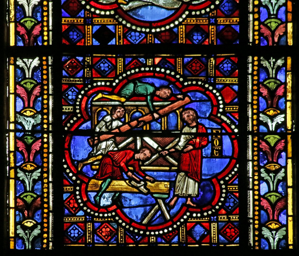 Vidriera que representa a Noé construyendo el arca de French School