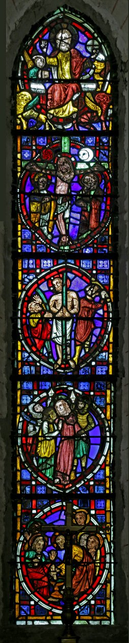 Ventana que representa escenas de la pasión de French School