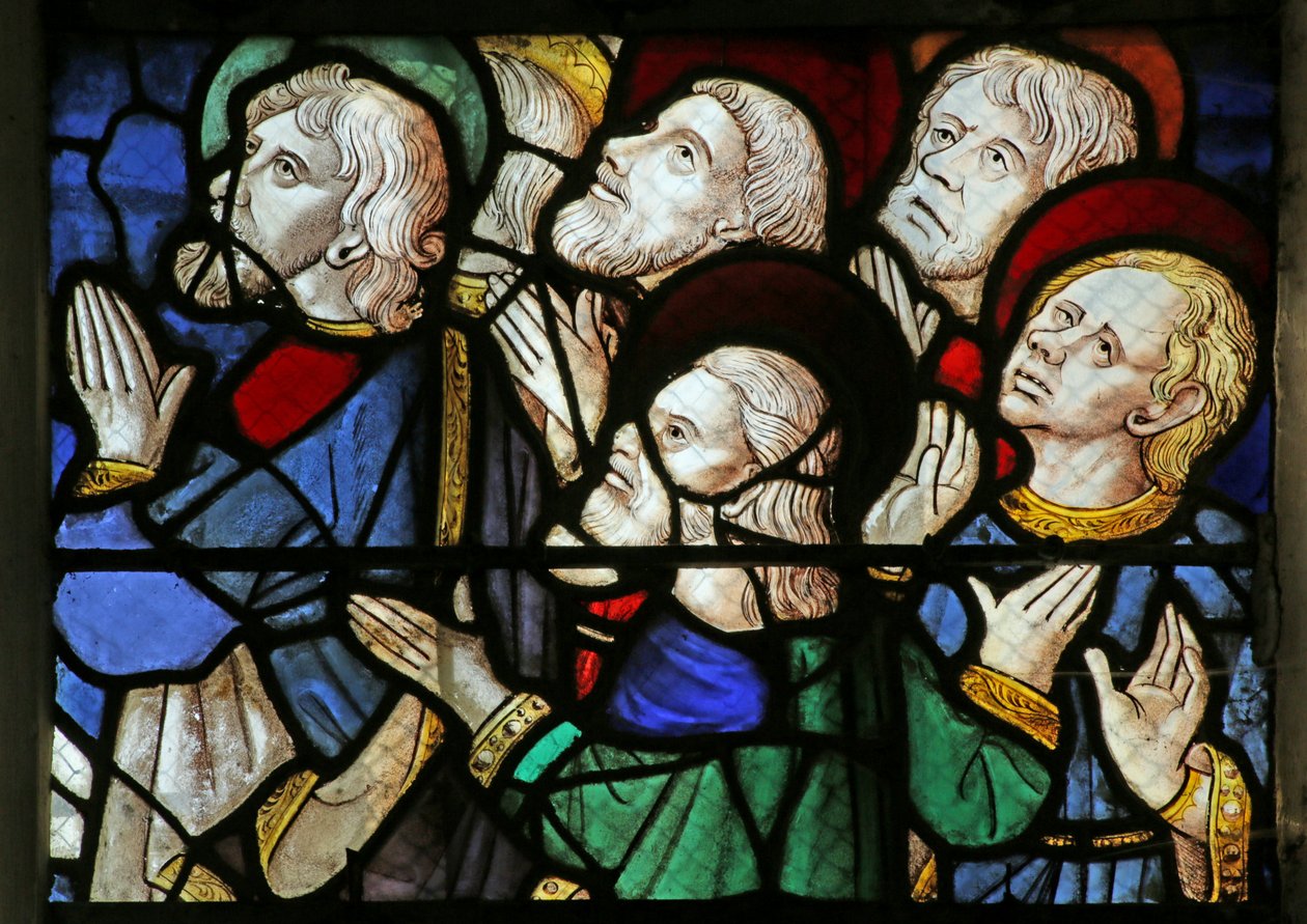 Vidriera que representa a la gente en la Segunda Venida de Cristo de French School