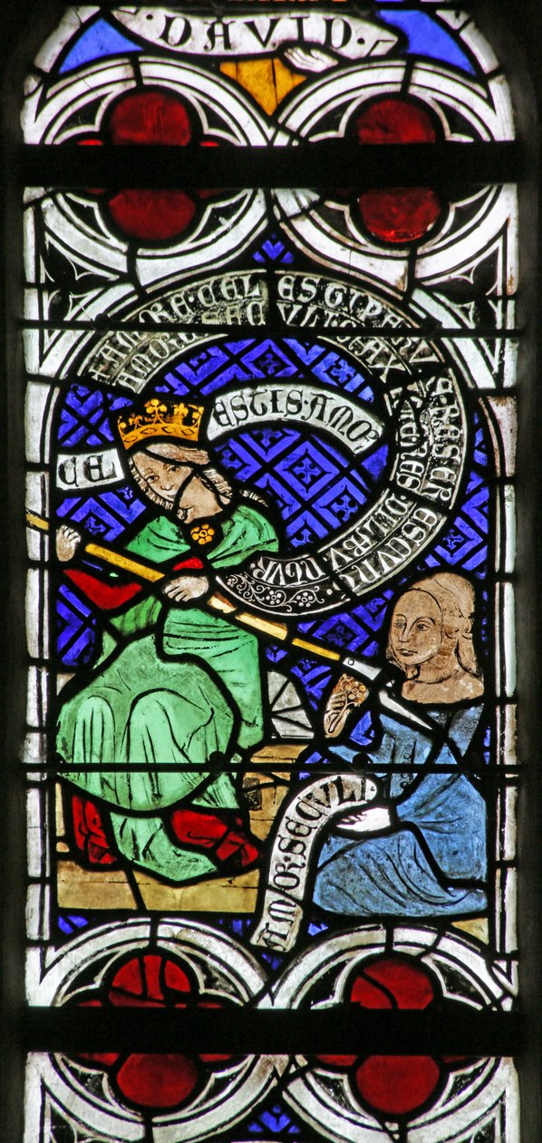 Ventana que representa la Psychomachia: Amor Divino y Amor Terrenal de French School