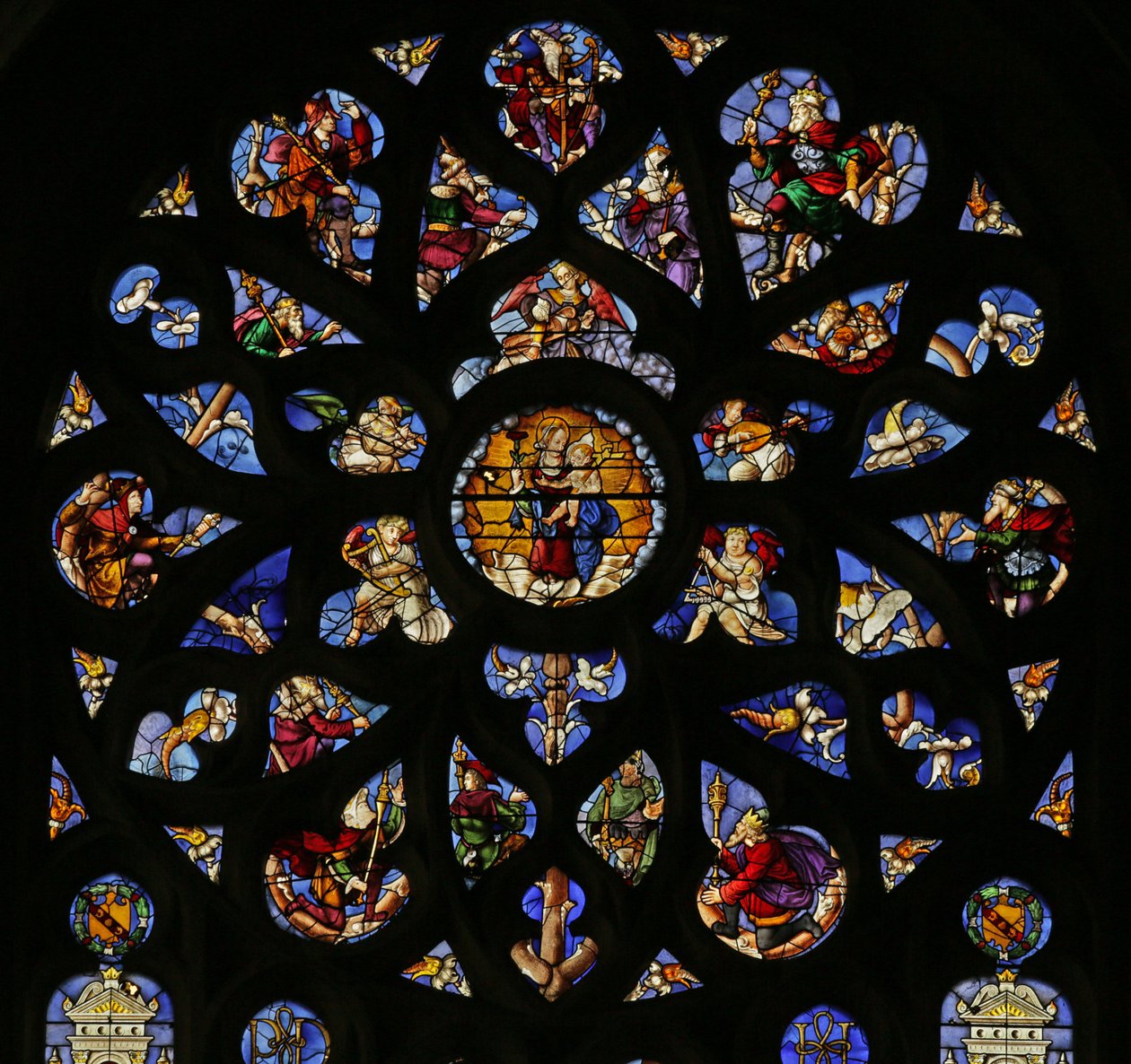 Ventana que representa el Árbol de Jesé, rosetón de French School