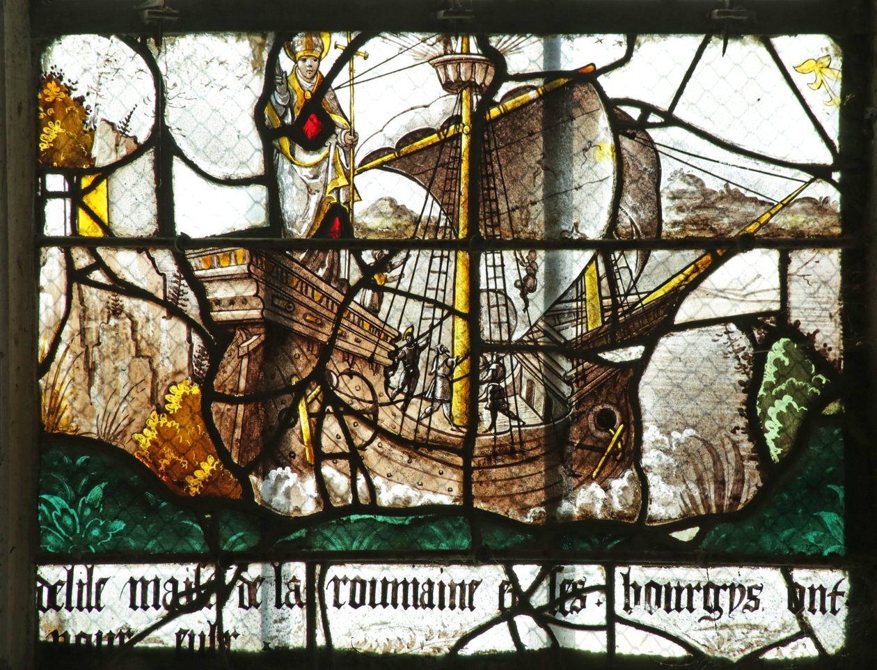 Vidriera que representa un Barco con la Estatua de San Clemente, siglo XVI-XVII de French School