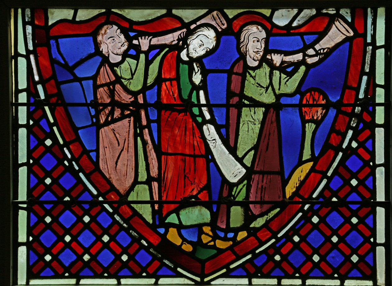 Ventana que representa tocando la Trompeta de French School
