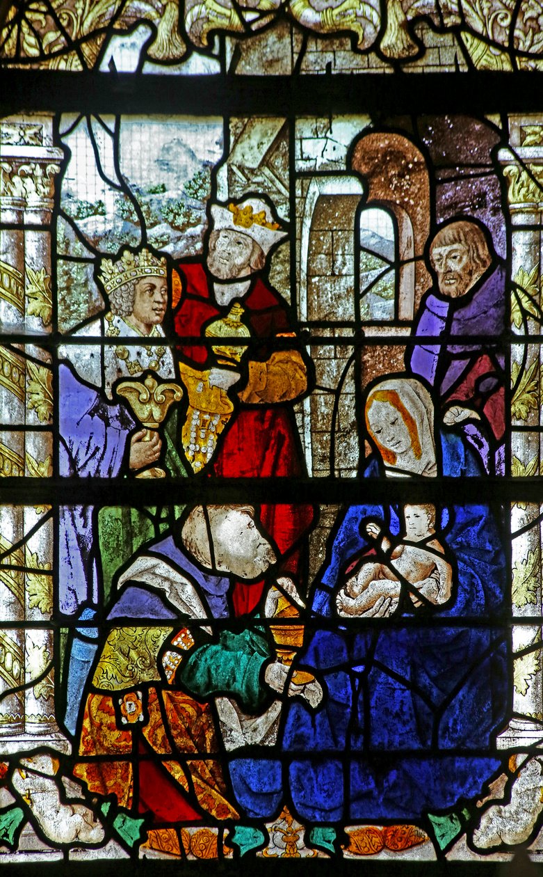 Vidriera que representa la Adoración de los Magos de French School