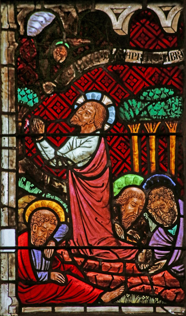 Ventana que representa la Agonía en el Jardín de Getsemaní de French School