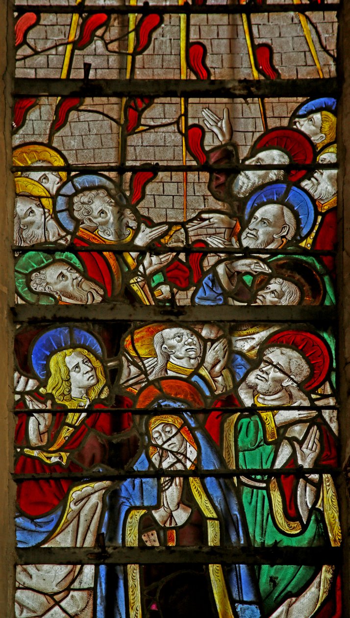 Vidriera que representa a los Apóstoles en Pentecostés de French School