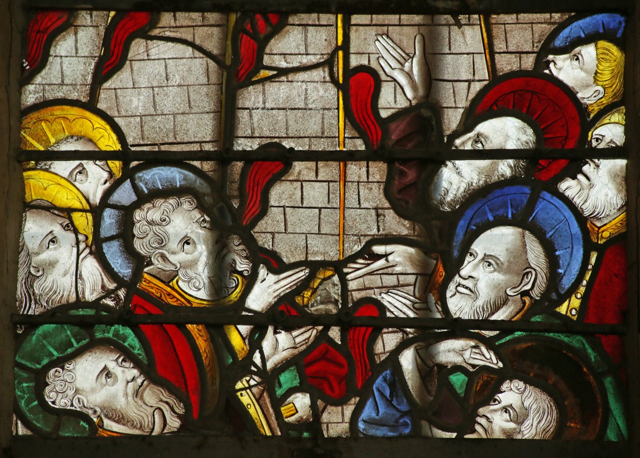 Vidriera que representa a los Apóstoles en Pentecostés de French School