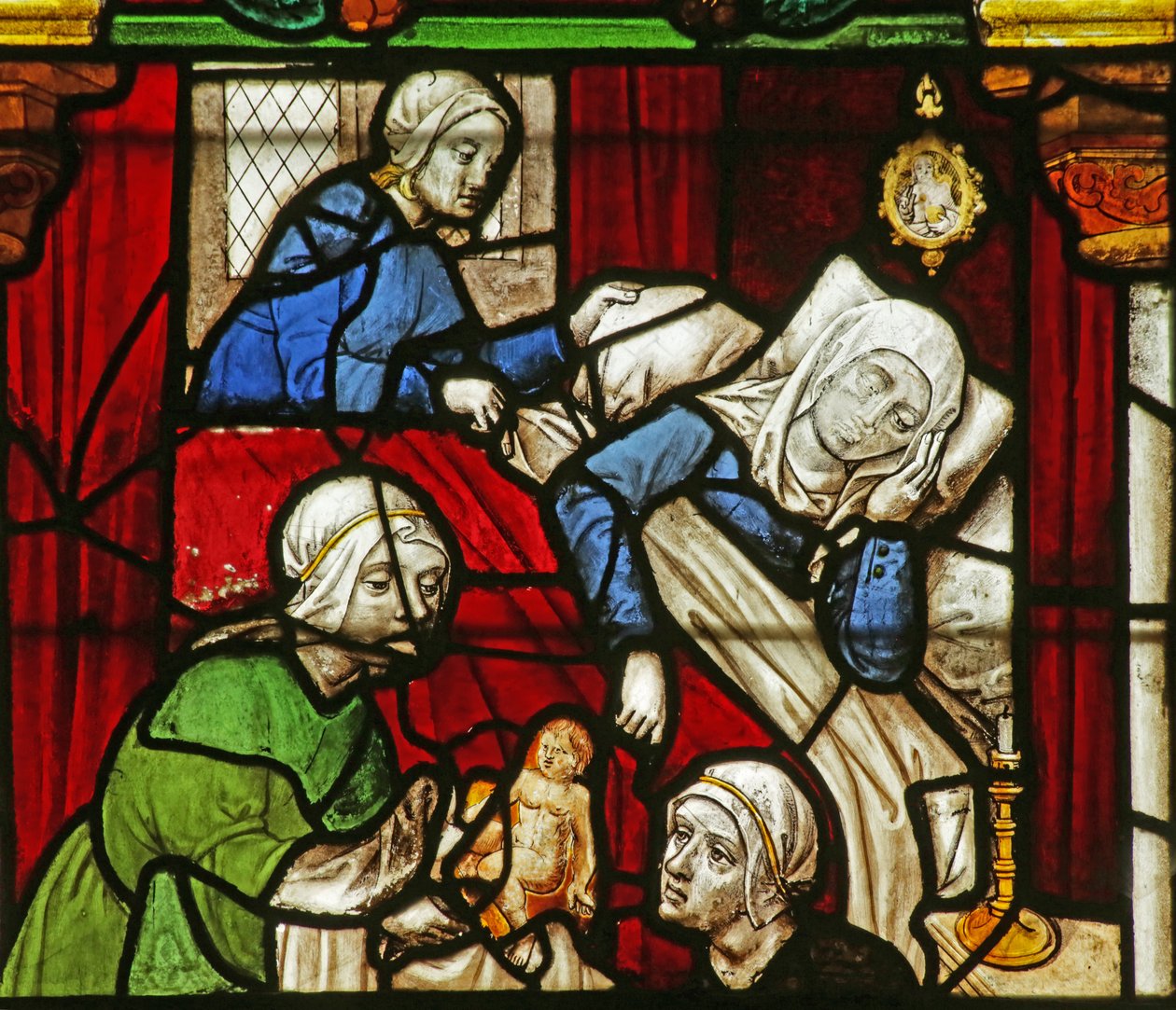 Ventana que representa el Nacimiento de la Virgen María de French School