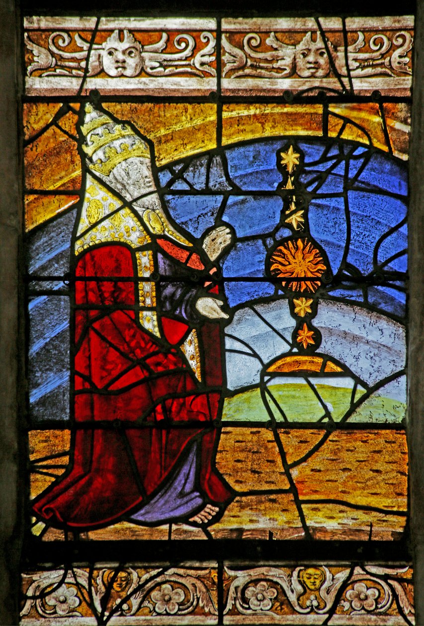 Vidriera que representa la Creación del Sol, la Luna y las Estrellas de French School