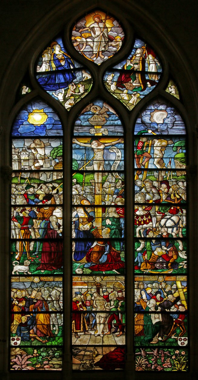 Vidriera que representa la Crucifixión y escenas de la Pasión, c.1550-10 de French School