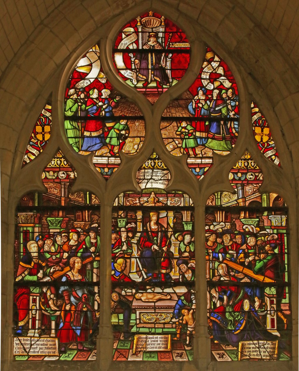 Ventana que representa el juicio de Salomón de French School