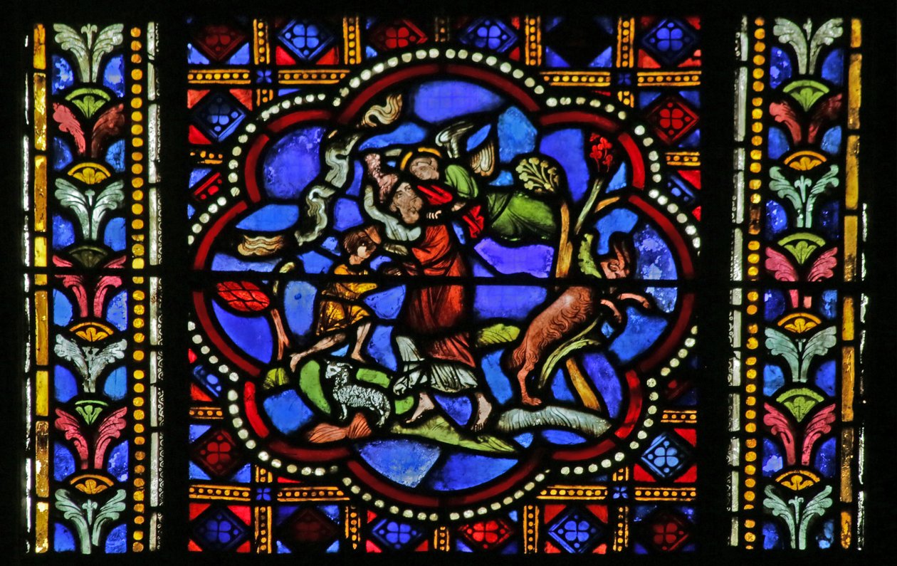 Vidriera que representa el sacrificio de Abraham de French School