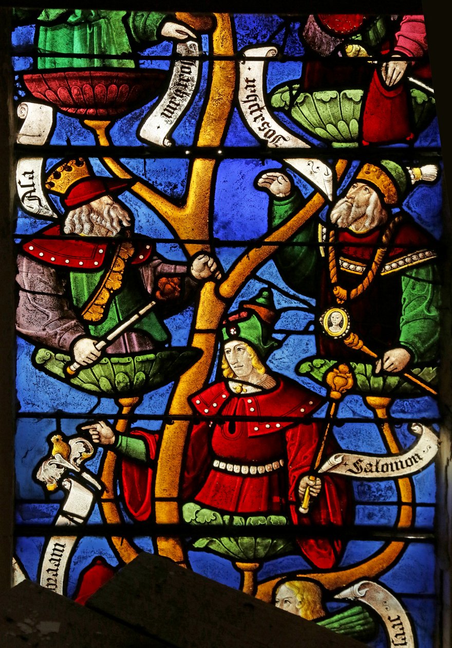 Vidriera que representa el Árbol de Jesé: Josafat, Salomón, Joaquín de French School