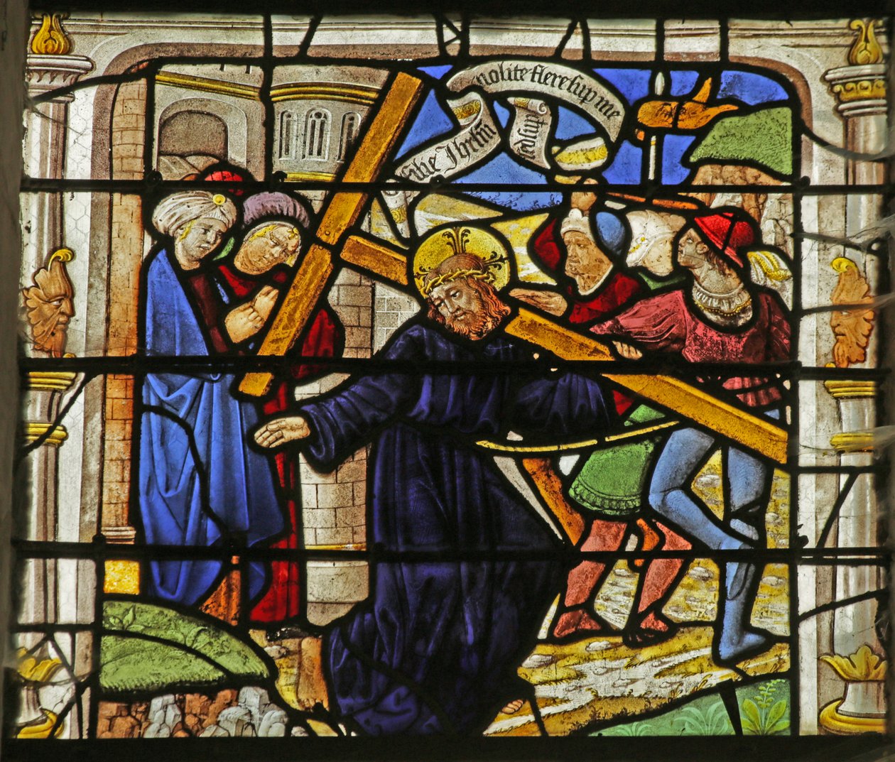 Vidriera que representa el Vía Crucis de French School