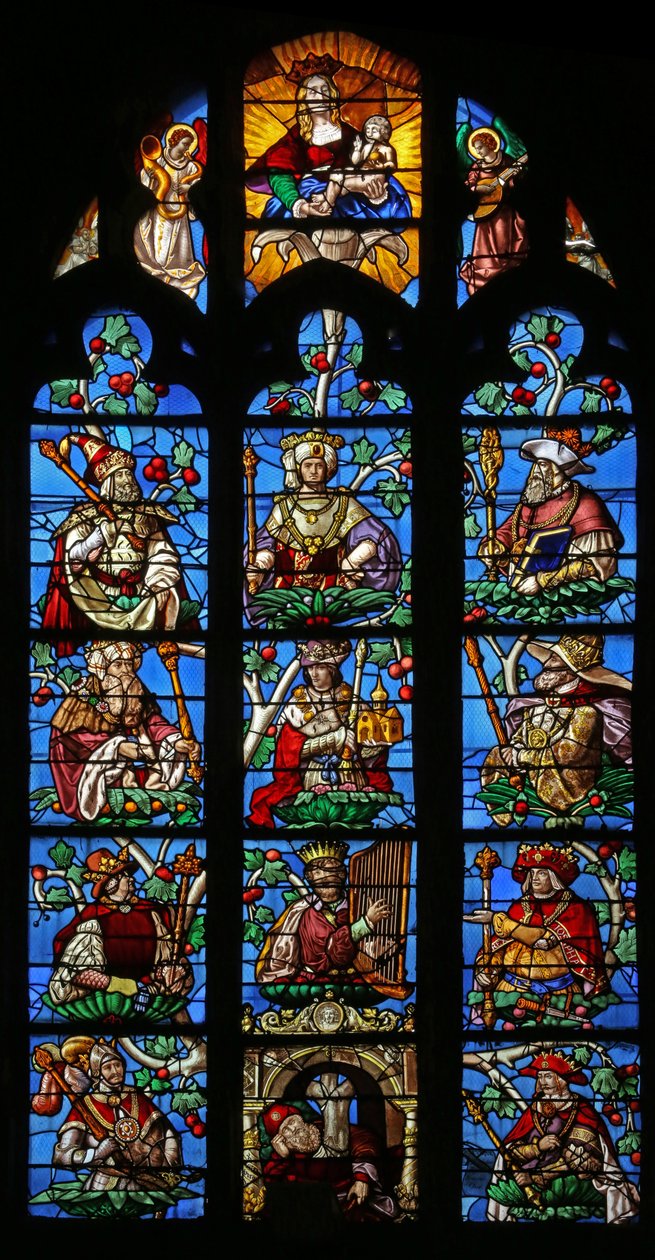 Ventana que representa el Árbol de Jesé (mayormente moderna) de French School
