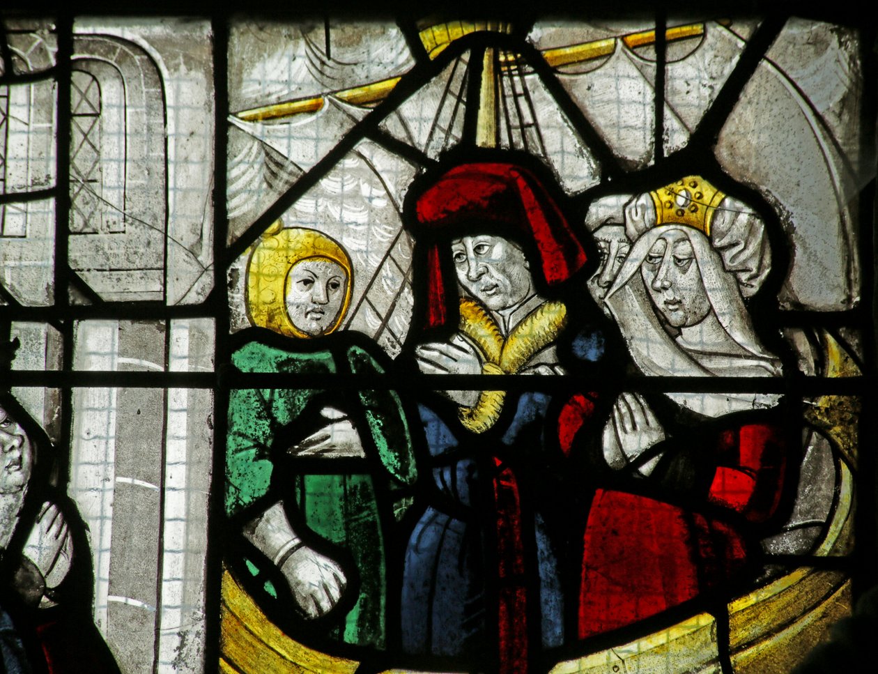 Vidriera que representa a viajeros en un barco, de un milagro de San Nicolás, 1460-1470 de French School