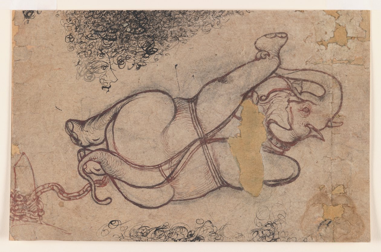 Elefante encadenado, c.1780 de Indian School