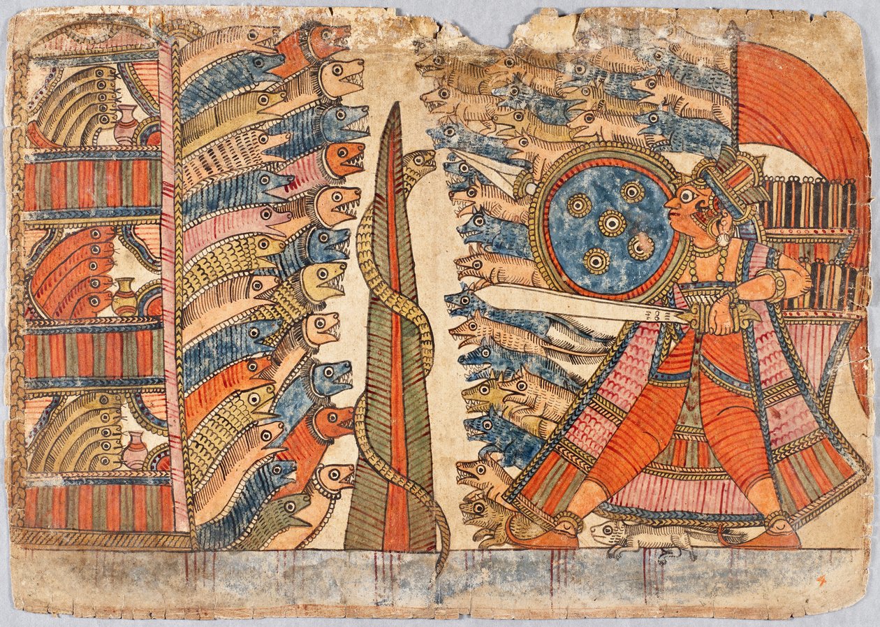 Lucha de los ejércitos de la mangosta y la serpiente de la historia de Babhruvahana de Indian School