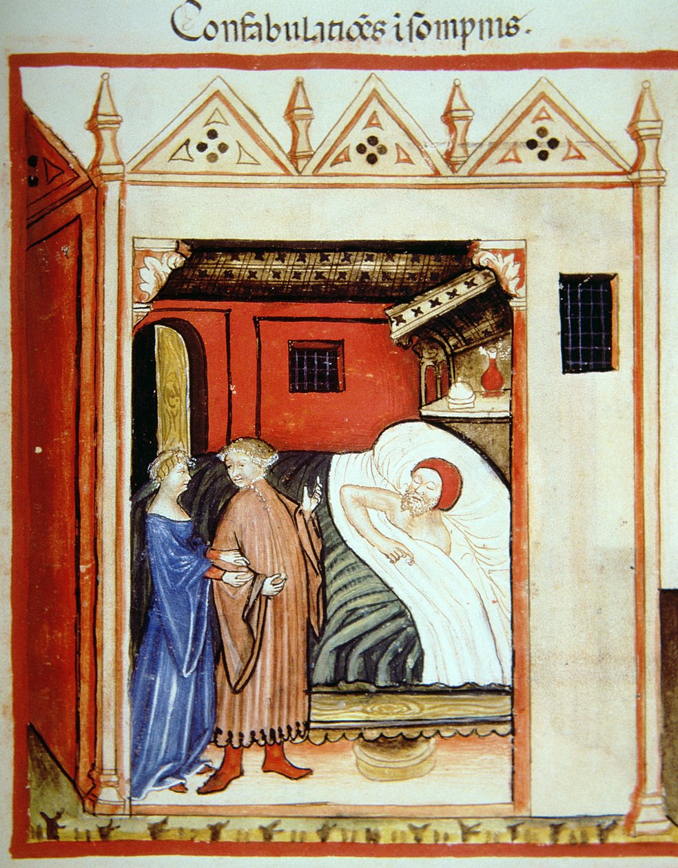 Fol.101v Hablando dormido, ilustración del Tacuinum Santiatis Codex Vindobonensis de Italian School