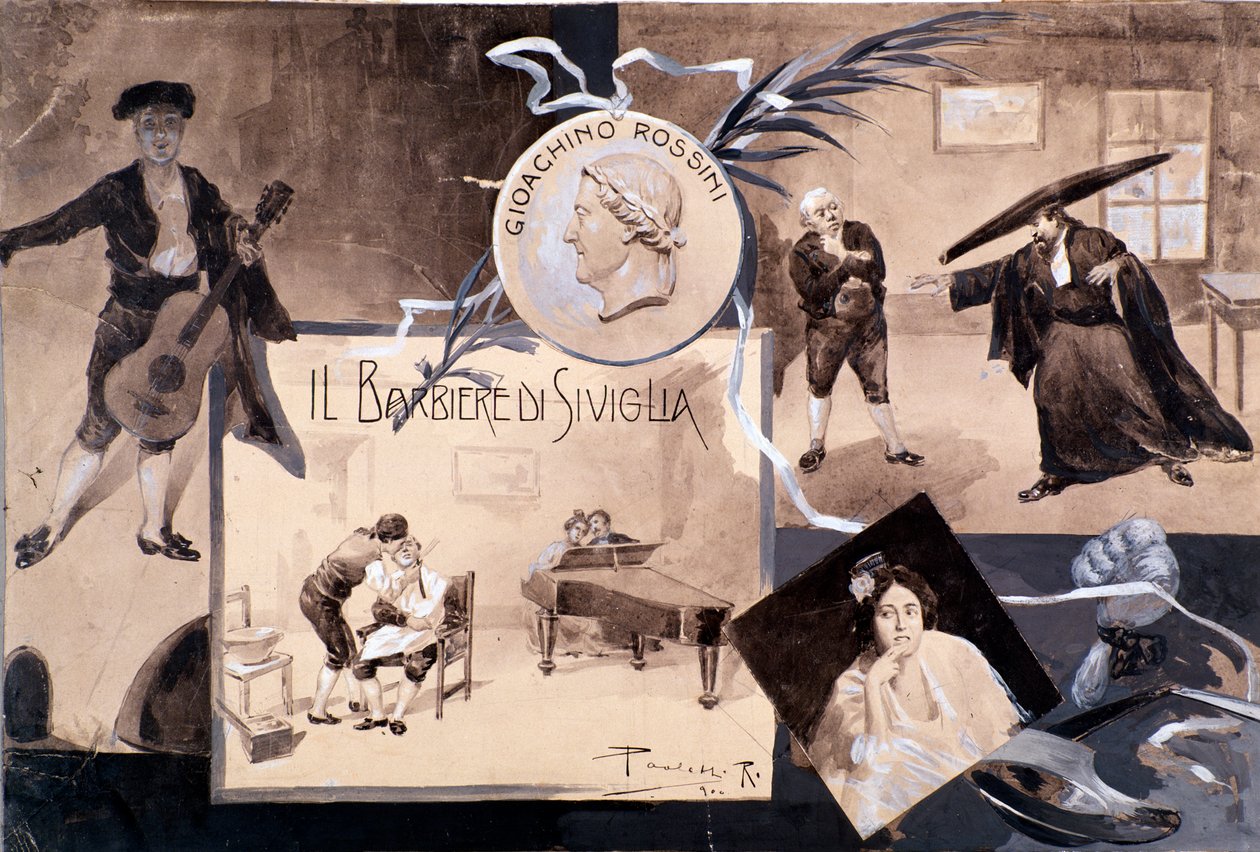 Ilustraciones para la ópera El barbero de Sevilla, de Gioachino Rossini de Italian School