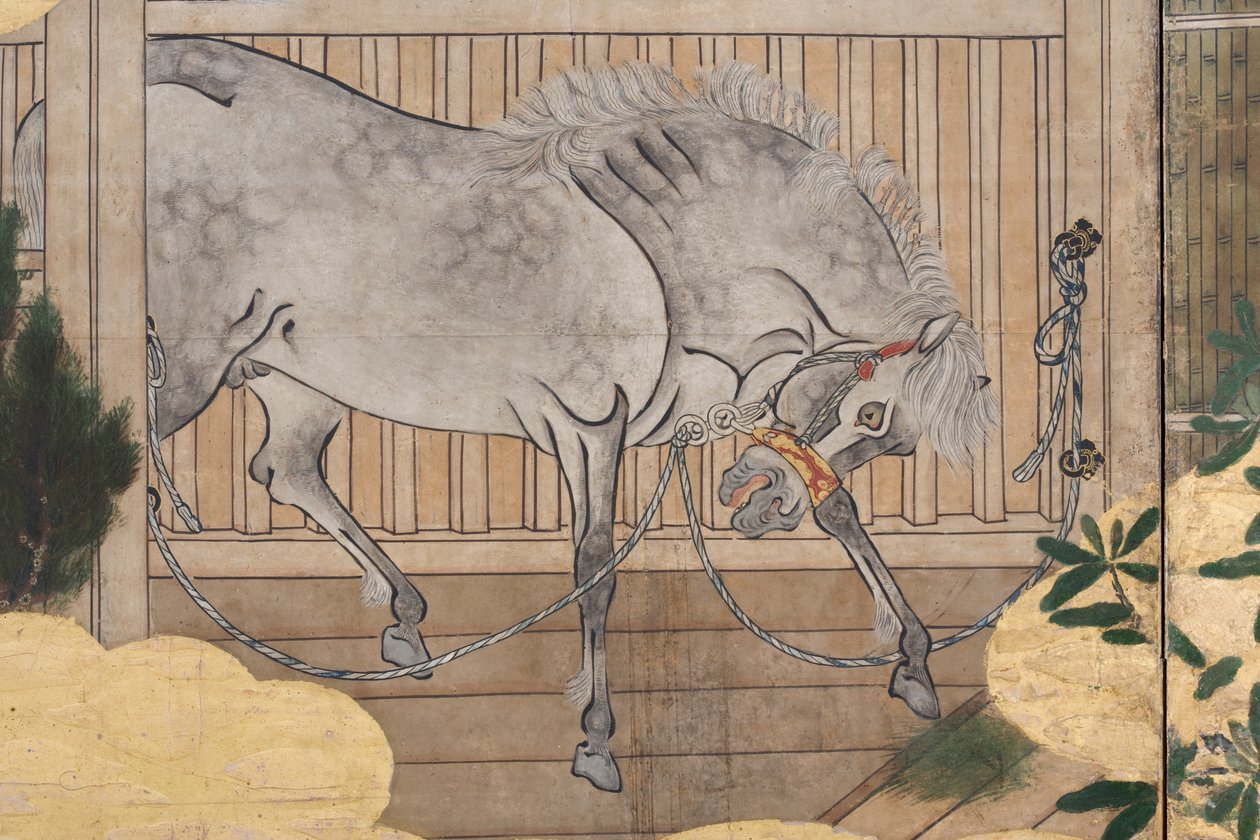 Detalle de Primavera en el Palacio, biombo de seis paneles de El Cuento de Genji, c.1650 de Japanese School