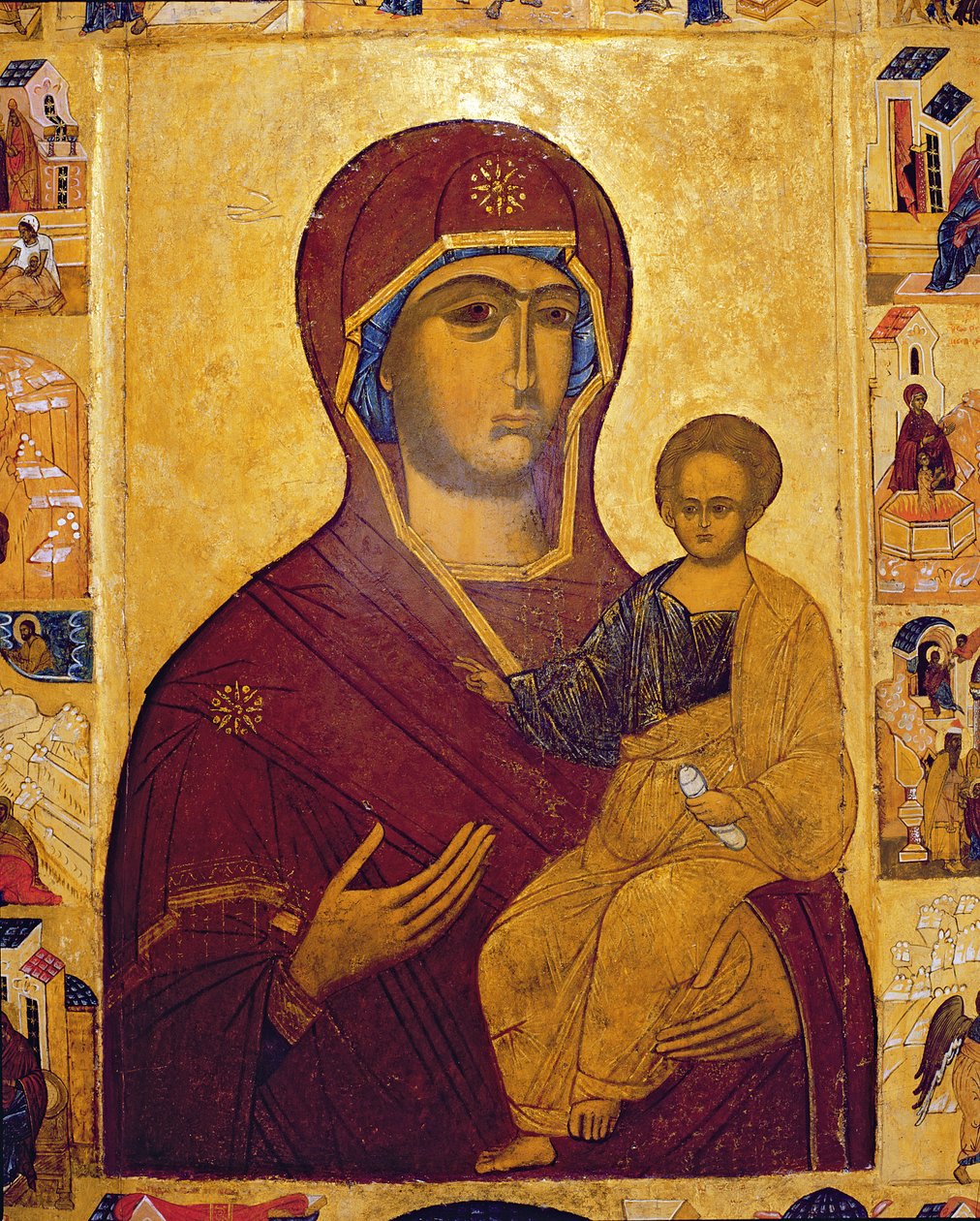 Icono que representa a la Virgen y el Niño, c.1550 (detalle) de Russian School