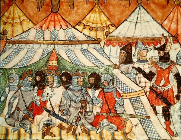 Calcas persuadiendo a los Griegos a no marchar sobre Troya, del Códice Benito Santa Mora de Spanish School
