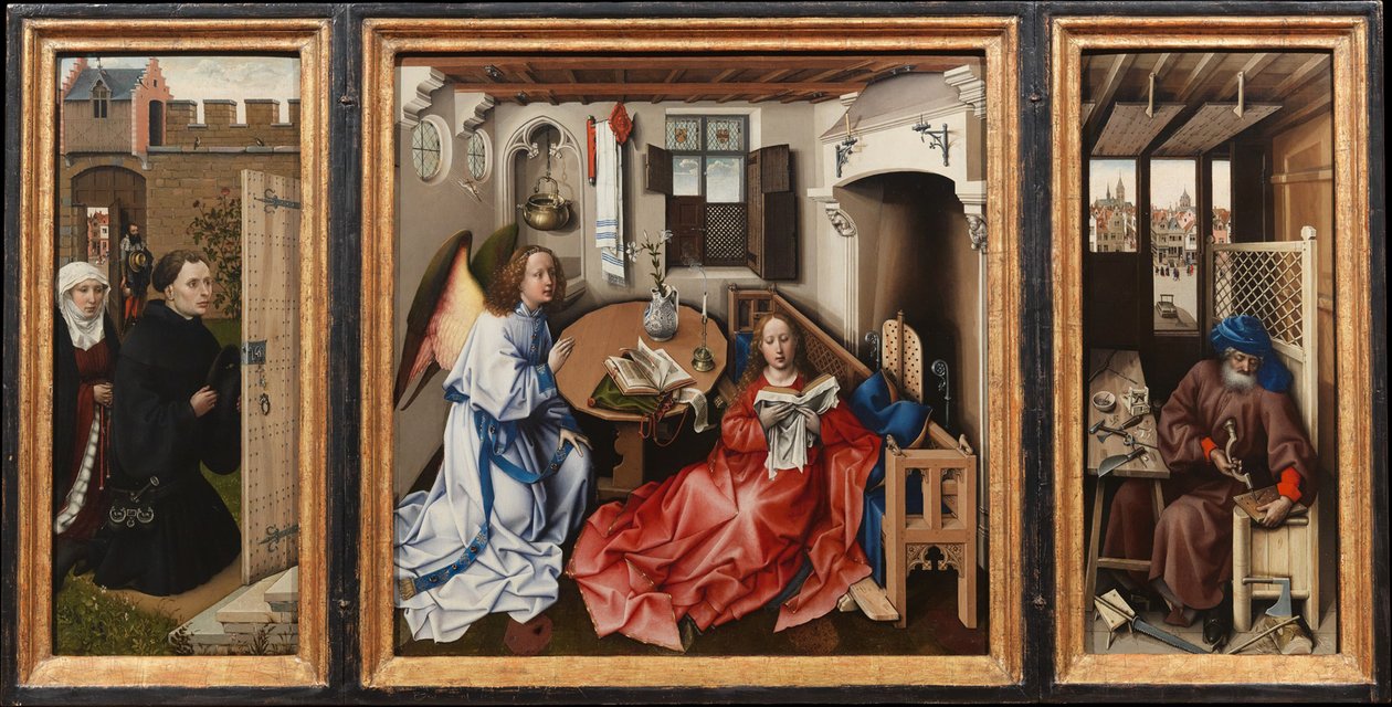 Tríptico de la Anunciación (Retablo de Merode), c.1427-32 de 13758 1444 Master of Flemalle