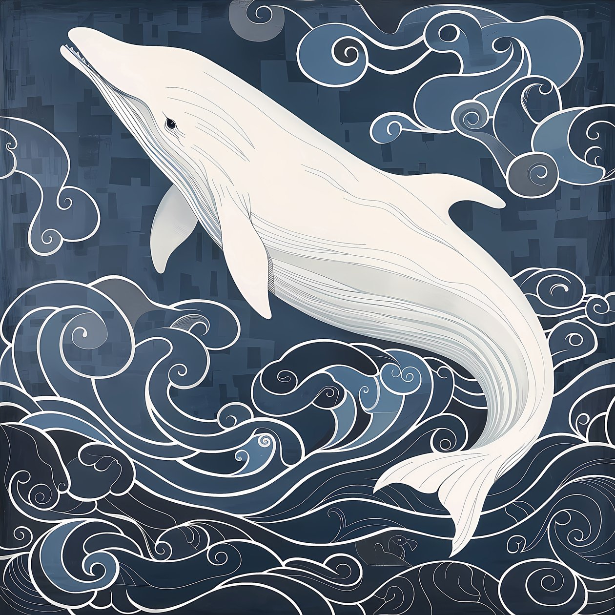 Delfín en un fondo azul surrealista, Nautical Wall Decor, impresiones artísticas personalizadas de F. Abderrahim