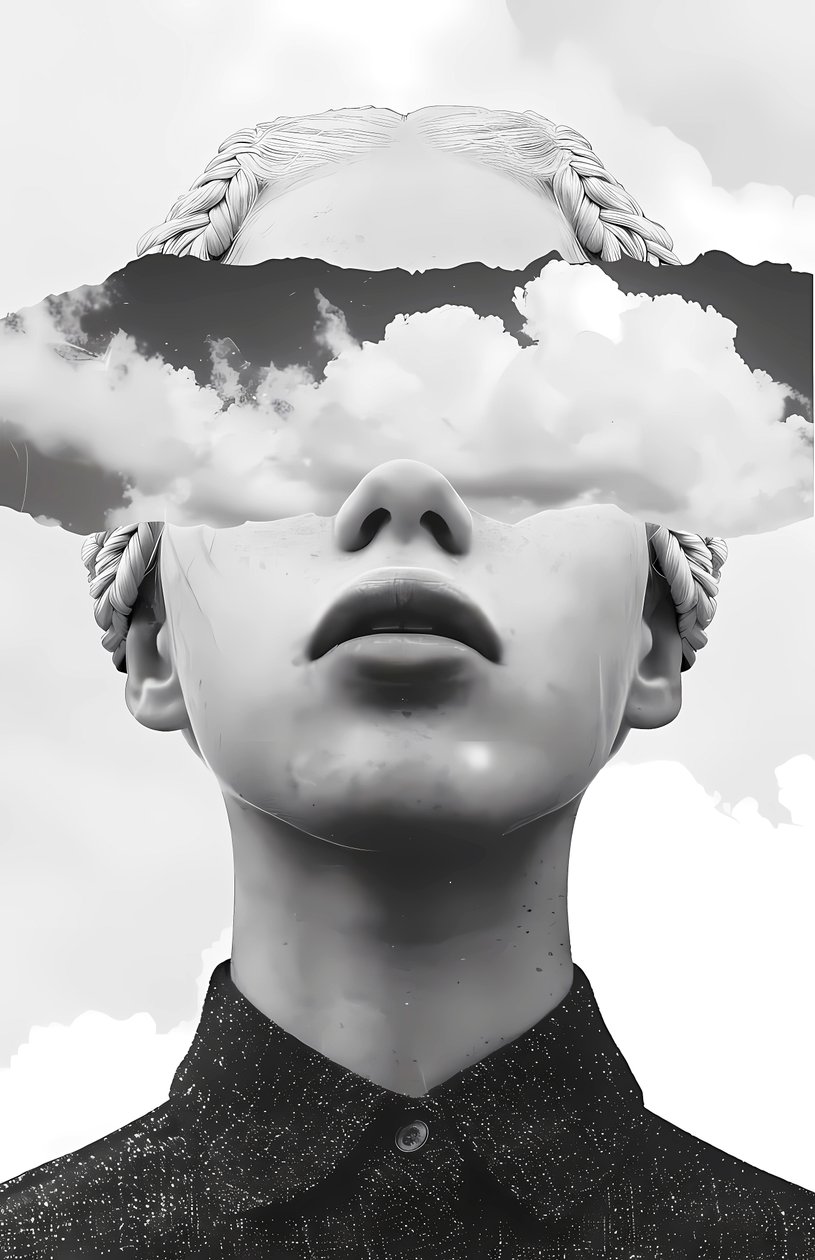 Arte collage de papel, nube y retrato abstracto de mujer, impresiones artísticas sobre lienzo online de F. Abderrahim
