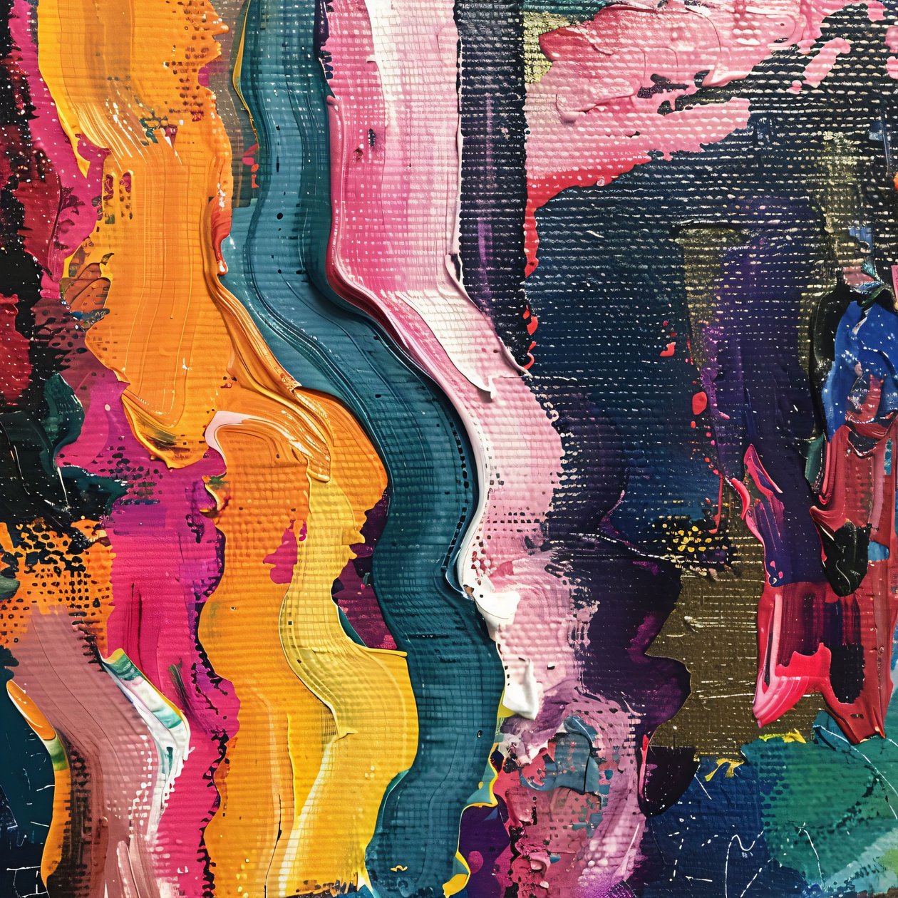 Colores vivos y dinámicos con pinceladas de pintura al óleo sobre lienzo de F. Abderrahim