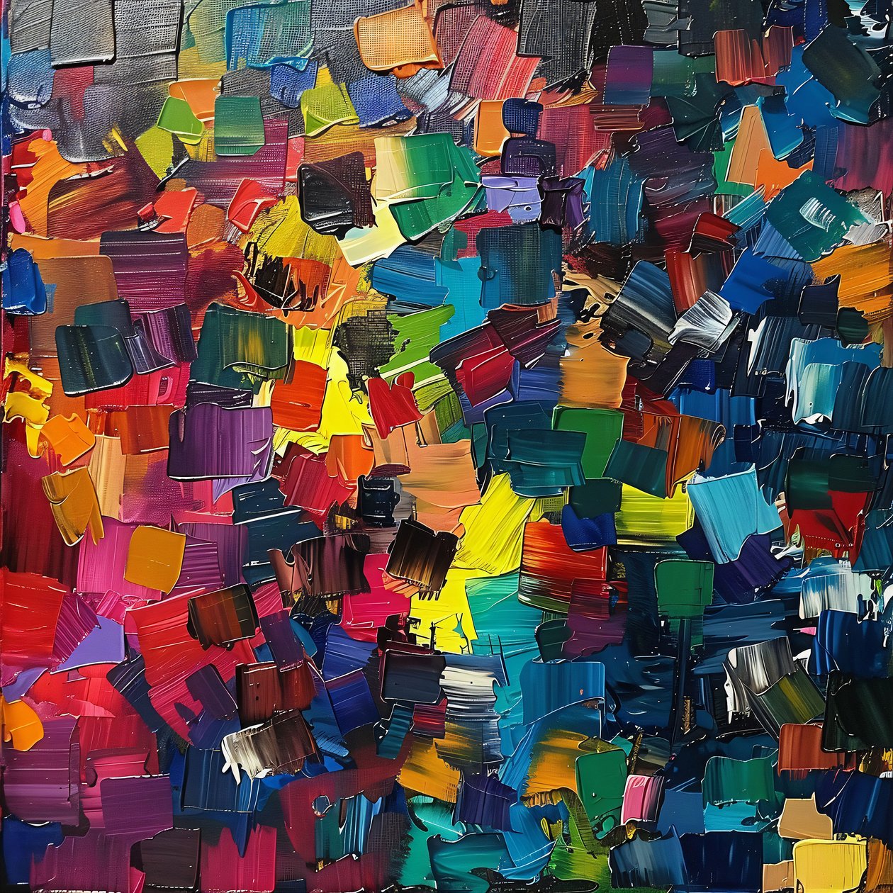 Pintura al óleo de arte contemporáneo con textura colorida y brillante para colgar en la pared de F. Abderrahim