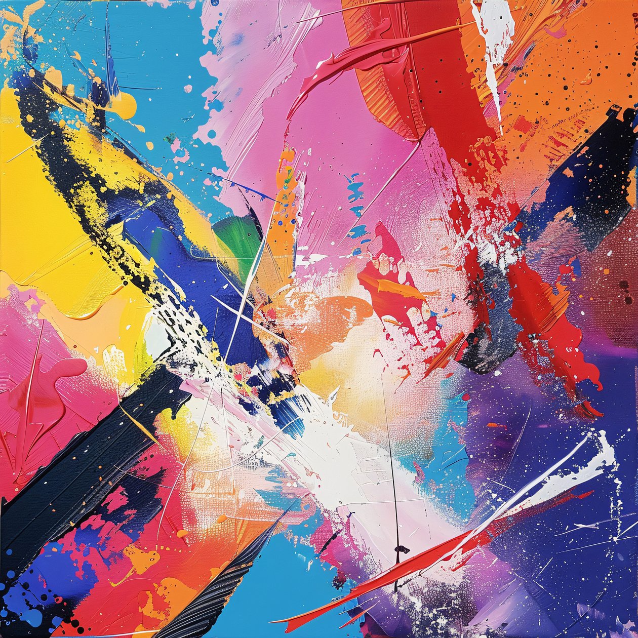 vibrante y colorida pintura abstracta al óleo sobre lienzo para impresiones de pared moderna de F. Abderrahim